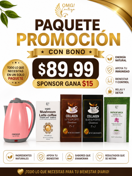 Picture of 1 BLACK COFFEE, 1 COLLAGEN LATTE COFFEE, 1 MUSHROOM LATTE COFFEE, PATA DE VACA TEA AND TEAPOT