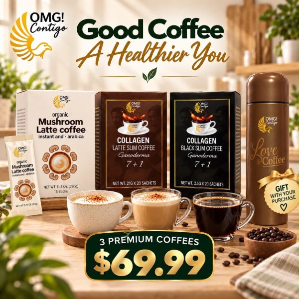 Picture of 1 Mushroom Coffee, 1 Collagen Coffee, 1 Black Coffee + Free Term
